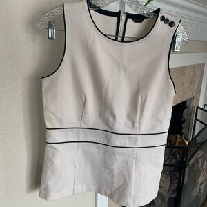 Ann Taylor Cream Sleeveless Blouse with Black Trim
